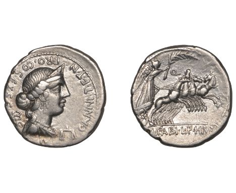 Roman Republican Coinage, C. Annius T.f. T.n. with L. Fabius L.f. Hispaniensis, Denarius, c. 82, diademed bust of Anna Perenn