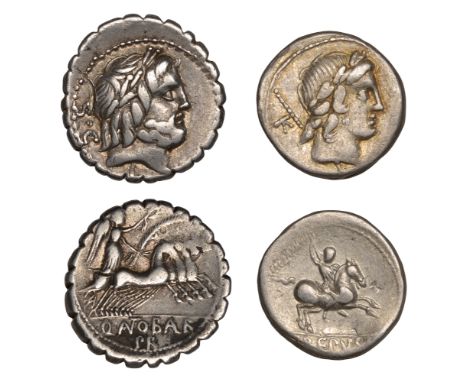 Roman Republican Coinage, Denarii (2), Q. Antonius Balbus, c. 83-2, laureate head of Jupiter, s c behind, l (?) below, rev. V