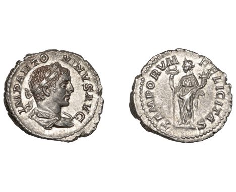 Roman Imperial Coinage, Elagabalus, Denarius, 219, laureate and draped bust right, rev. Felicitas standing left, holding cadu