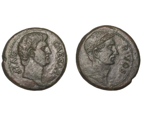 Roman Imperatorial Coinage, Octavian and Divus Julius Cæsar, Sestertius, Southern Italian mint, 38, bare head of Octavian rig