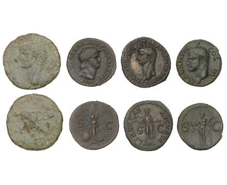 Roman Imperial Coinage, Nero Claudius Drusus (d. 9 BC), Sestertius, Rome, c. 42-54, bust left, rev. Claudius seated left on c