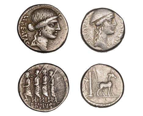 Roman Republican Coinage, Denarii (2), Cn. Plancius, c. 55, draped head of Macedonia right wearing kausia, cn plancivs aed cv