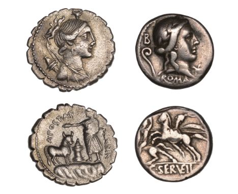 Roman Republican Coinage, Denarii (2), C. Servilius Vatia, restored issue, c. 82-80, head of Roma right, lituus and b behind,