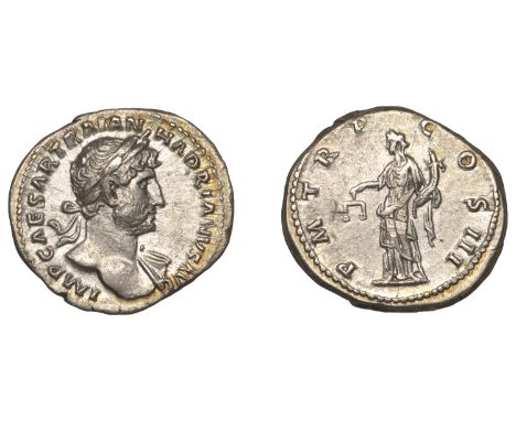 Roman Imperial Coinage, Hadrian, Denarius, c. 120-1, laureate bust right, slight drapery on far shoulder, rev. Æquitas (or Mo