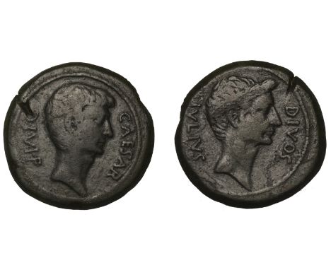Roman Imperatorial Coinage, Octavian and Divus Julius Cæsar, Sestertius, Southern Italian mint, 38, bare head of Octavian rig