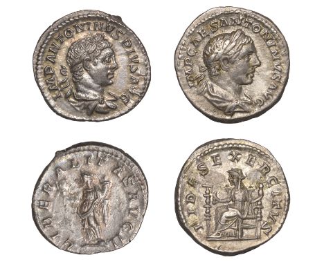 Elagabalus, Denarii (2), 219, rev. Fides seated left, holding eagle and signum, 3.50g/6h (RIC 68; RSC 30); 219-20, rev. Liber