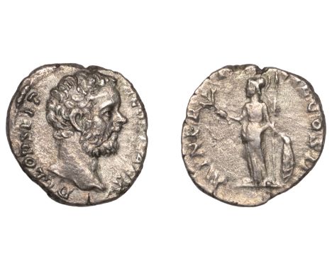 Roman Imperial Coinage, Clodius Albinus (as Cæsar), Denarius, 194-5, bare head right, rev. Minerva standing left, holding oli