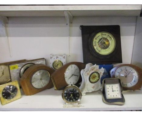 Mid to late 20th century mantle clocks to include a Westclox Baby Ben and two Metamec clocks, together with a barometer 