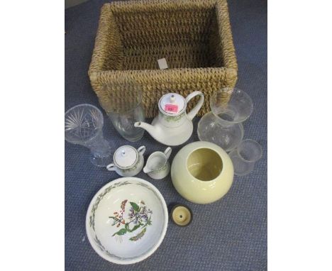 A Portmerion Botanic Garden fruit bowl, mixed glassware, a Noritake coffee pot and other items 