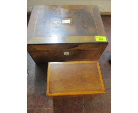 A Victorian walnut jewellery box and a 19th century mahogany tea caddy 