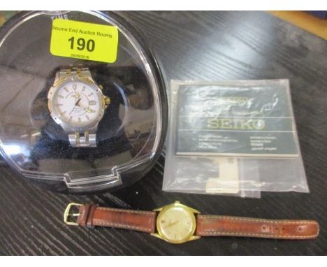 A modern gents Seiko Kinetic watch, a gents Manis chronometer wristwatch, together with a watch display case 