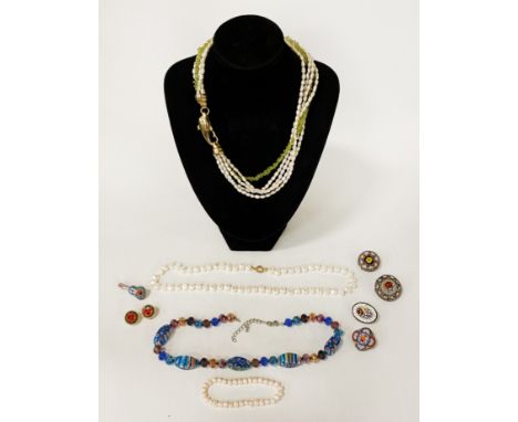 QTY OF MILLEFIORI BROOCHES &amp; PEARL NECKLACES