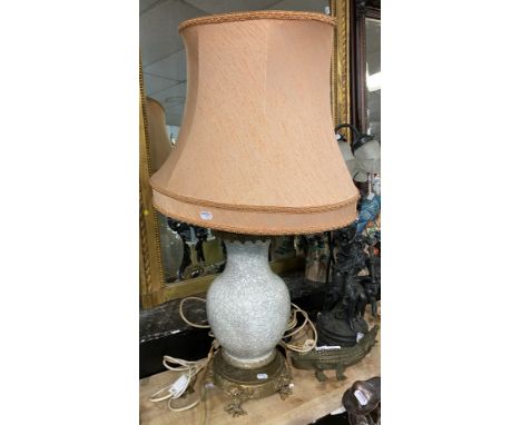 BRASS &amp; CRACKLEWARE CERAMIC TABLE LAMP - 82 CMS (H) APPROX INCLUDING SHADE