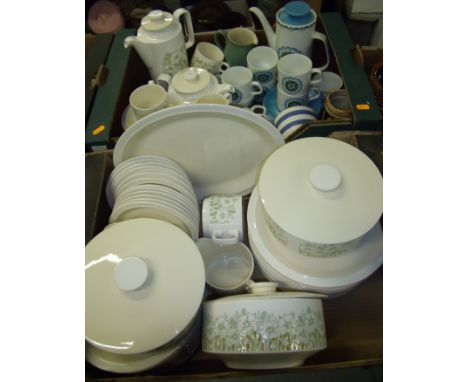 Two boxes of Hornsea Fleur table ware and J G Meakin retro part coffee set