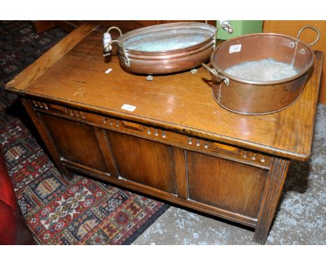 Light oak rectangular blanket box with panelled detail 