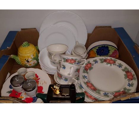 Adams Nectarine cups and saucers, tea plates and dinner plates, novelty teapot, two Royal Worcester egg coddlers etc.