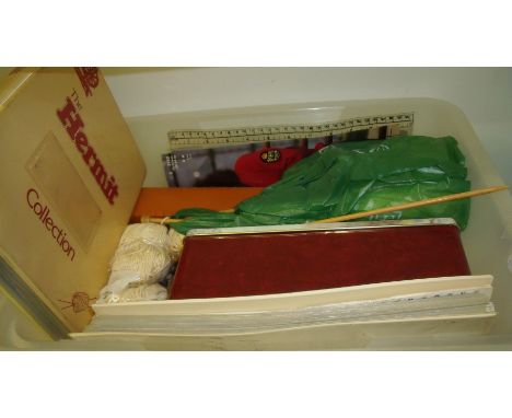 Selection of vintage knitting patterns, wool, needles etc.