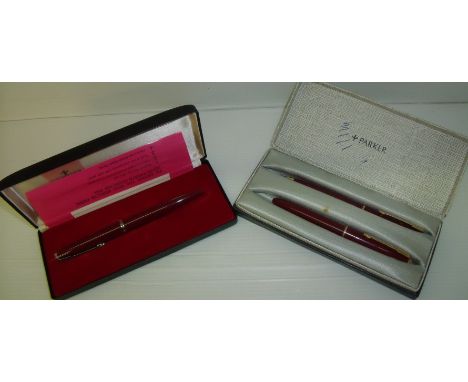 Parker pen and pencil set in original box and one other Parker pen in original box with paperwork