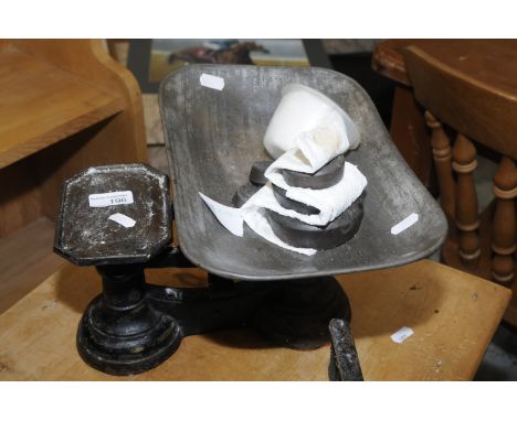 Pair of vintage kitchen scales with weights 