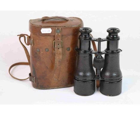 A Pair Of British World War One / WW1 Military Issued Field Binoculars In Original Leather Fitted Case, Both Binoculars And C