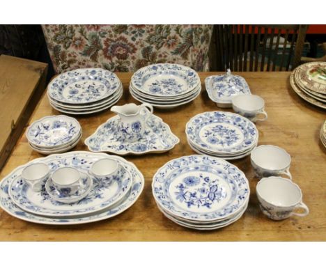 Collection of Meissen Onion Pattern Dinnerware including Two Oval Sandwich Plates, Triangular Dish, Five x 9" Plates, Five x 