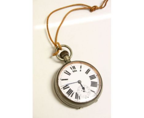 Top wind Goliath Pocket watch with Enamel dial, sub dial at the six position &amp; a nickel plated case, approx 64mm diameter