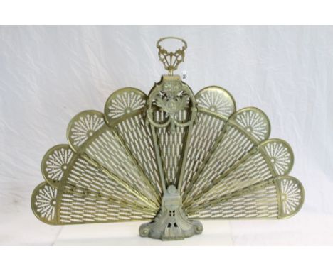 Brass Peacock Fan Folding Firescreen