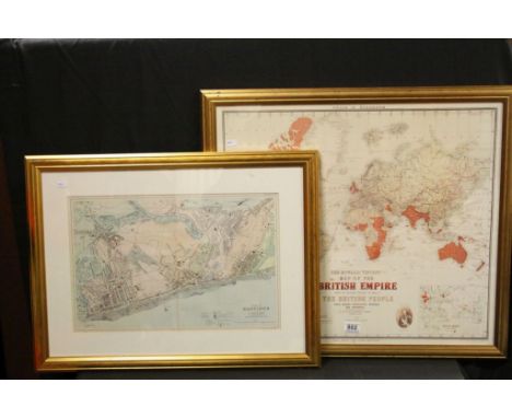 Print of The Howard Vincent Map of the British Empire 1924 Twenty-First Edition, 56cms x 63cms, framed and glazed together wi