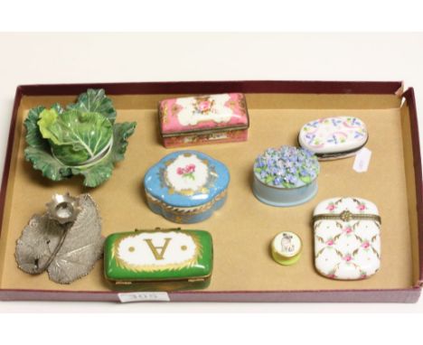 Collection of Ceramic Trinket type boxes to include Limoges plus one modelled as a Cabbage with painted Ladybird inside and a