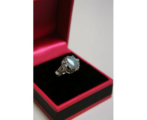 14ct White Gold Opal and Diamond ring