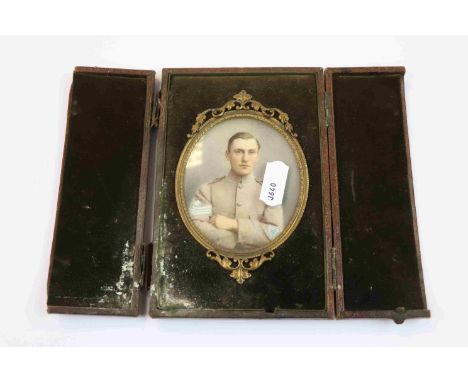 A Handpainted Miniature Portrait Of A Military Officer Mounted Within An Easel Backed Case.
