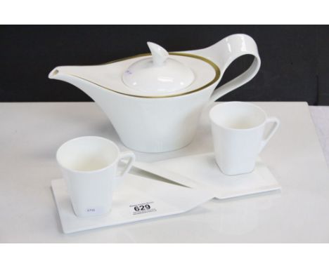 Villeroy and Boch Art Deco Style tea pot and pair Ritzenhoff cups and saucers 