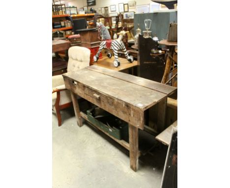 Vintage Pine Work Bench with Drawer and Shelf Below, 137cms long x 79cms high