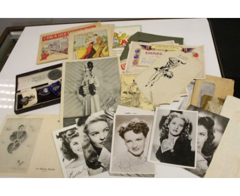 Collection of vintage Ephemera, Medallions, etc to include WW2 Buckingham Palace Citation of Merit, Autographed Pin Up Postca