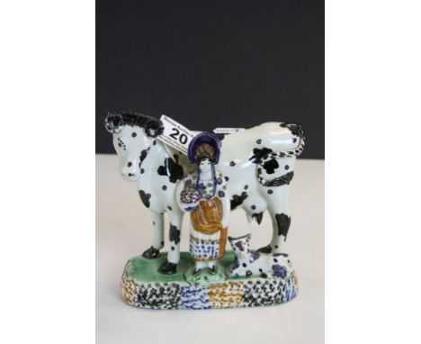 Early 19th Century Staffordshire Spongeware ceramic Cow group with Milkmaid approx 15cm high