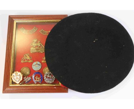 A Collection Of World War Two Royal Berkshire Regiment Items To Include A 1944 Dated Beret Together With Original Brass Cap B