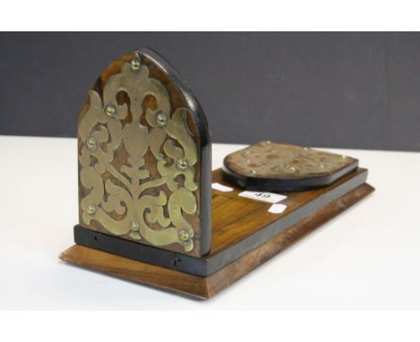 Vintage Olive wood sliding Book shelf with Brass end detailing &amp; hinges, measures approx 34 x 14cm in the closed position