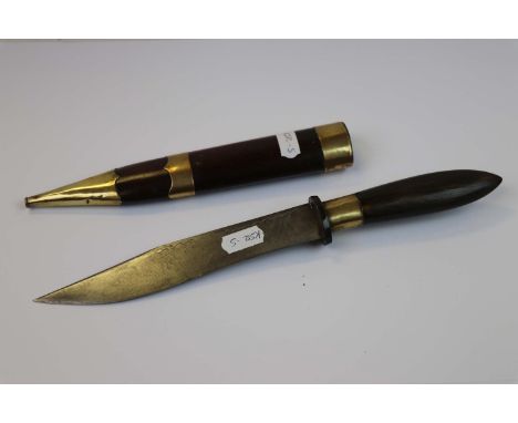 A Vintage Malayan Dagger With Wood And Brass Sheath.