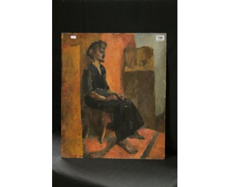 Mid 20th Century oil on board portrait study of a seated man 
