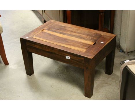 Hardwood Games / Coffee Table with panel to top lifting to reveal a Backgammon Board and pieces, 73cms wide x 41cms high