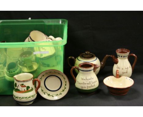 Large Collection of Devonware Torquay Mottoware, over 40 in total including Teapots, Tankards, Jugs, Mugs, Bowls, Candlestick