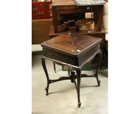 Early 20th century Mahogany Envelope Card Table, the four hinged leaves opening to reveal a green playing service with single