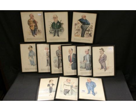 Set of Twelve Sallon Caricature Prints of Racing Drivers, each 24cms x 17cms, framed and glazed