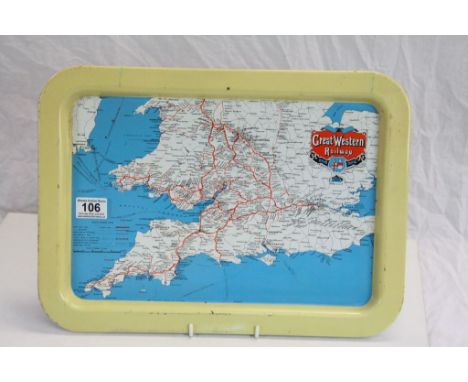 Vintage Great Western Railway / GWR Tray showing a Map of it's Stations and Routes, 44cms x 31cms