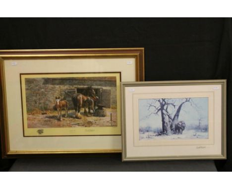 Two Signed David Shepherd Prints - ' Shoeing Time ' Limited Edition no. 589/1200 signed in pencil to margin and Elephants sig