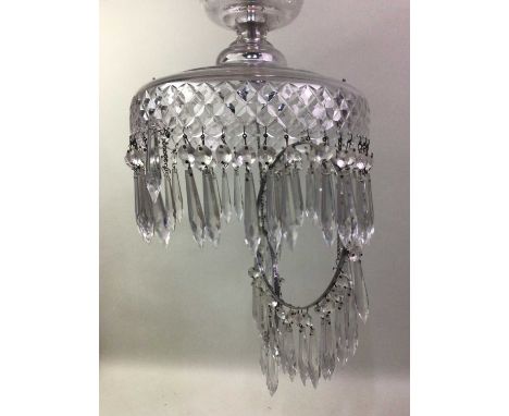 GLASS CEILING LIGHT FITTING, EARLY 20TH CENTURY with drop pendants and wired for electricitythe shade 24cm in diameter