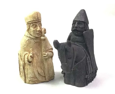 LEWIS CHESS SET, REPRODUCTION  along with a rosewood effect trinket box and a brass figure of Robert Baden-Powellthe brass fi
