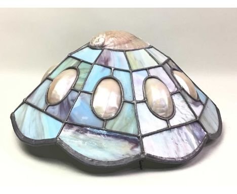 ABALONE SHELL AND STAINED GLASS CEILING LIGHT, 20TH CENTURY all within lead borders18cm high