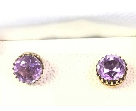 PAIR OF EARRINGS, NINE CARAT GOLD each set with amethystQty: 3g