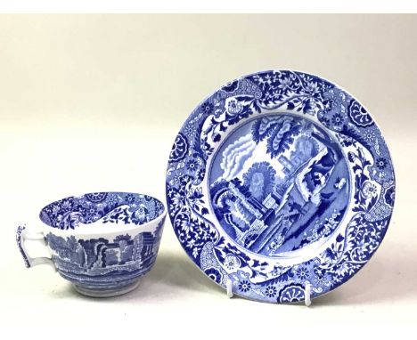 COPELAND SPODE ITALIAN BLUE AND WHITE PART TEA SERVICE, comprising cups, saucers, biscuit jar and cream jug